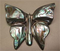 Sterling S. Taxco Butterfly Form Paua Shell Brooch