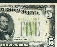 $5 1934 (LIGHT GREEN SEAL) Federal Reserve Note
