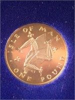 Silver Isle of man coin in box ( @size of quarter)