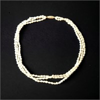 Cultured Triple Strand Pearl Necklace W/ 14K