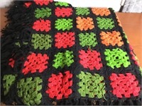 70's Bright Vibrant Crochet  Afghan Throw Blanket