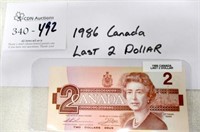 1986 Canada Last Year $2 Banknnote