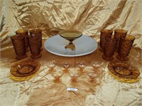 Amber colored glass drink set (19)