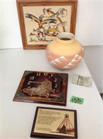 Indian pottery  & pictures/clock