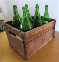 Wood Crate, 6 green bottles