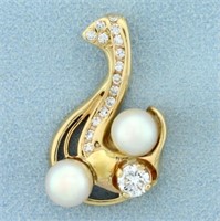 Diamond and Akoya Pearl Pendant in 14K Yellow Gold