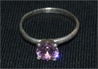 925 Silver & Pink CZ Solitaire Ring - sz. 8