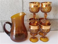 MCM Amber Pitcher and Goblet Set