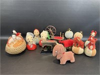 Vintage Pincushions Many w/ Tape Measures, Japan
