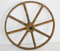 Early Wooden Wheel w/ Yellow Paint - 14"D