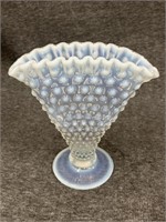 Blue Opalescent Moonstone 6" Hobnail Fan Vase