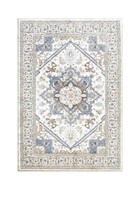ROCYJULIN AREA RUG USED 5X7FT WHITE & BLUE