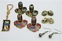 Set of 5 Enameled Nature Earrings & a Keychain