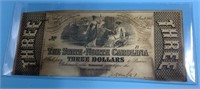 Confederate currency 3 dollar bill, state of North