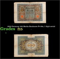 1920 Germany 100 Marks Banknote P# 69a, 7 digit se