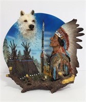 Vtg G.A. Resin 3D Native American, Wolf Sculpture