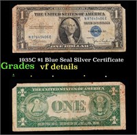 1935C $1 Blue Seal Silver Certificate Grades vf de