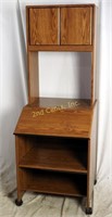 Mobile Pull Out Computer Cart Faux Wood