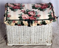 White Wicker Storage Basket With Floral Top