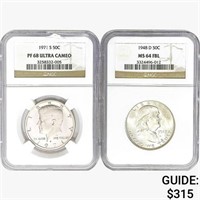 1948&1971 [2] Silver Half Dollars NGC MS/PF