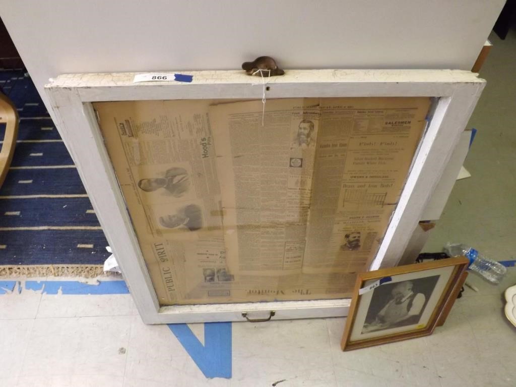 Antique Window Painted White with Old Newspaper