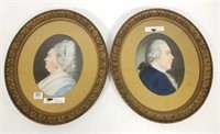 2 antique portrait pastel paintings in oval frames
