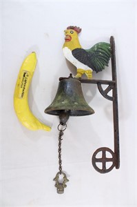Vtg. Rooster Hanging Cast Iron Door Bell