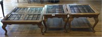 3 pcs. Oak & Glass-top Side & Coffee Table Set