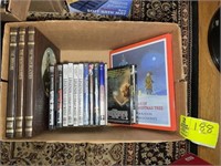 BOX CONTAINING BOOKS AND DVDS, ASSORTED TITLES AND