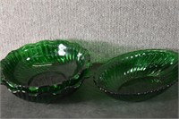 Anchor Hocking Green Oval Ribbed Swirl Bowl, Etc