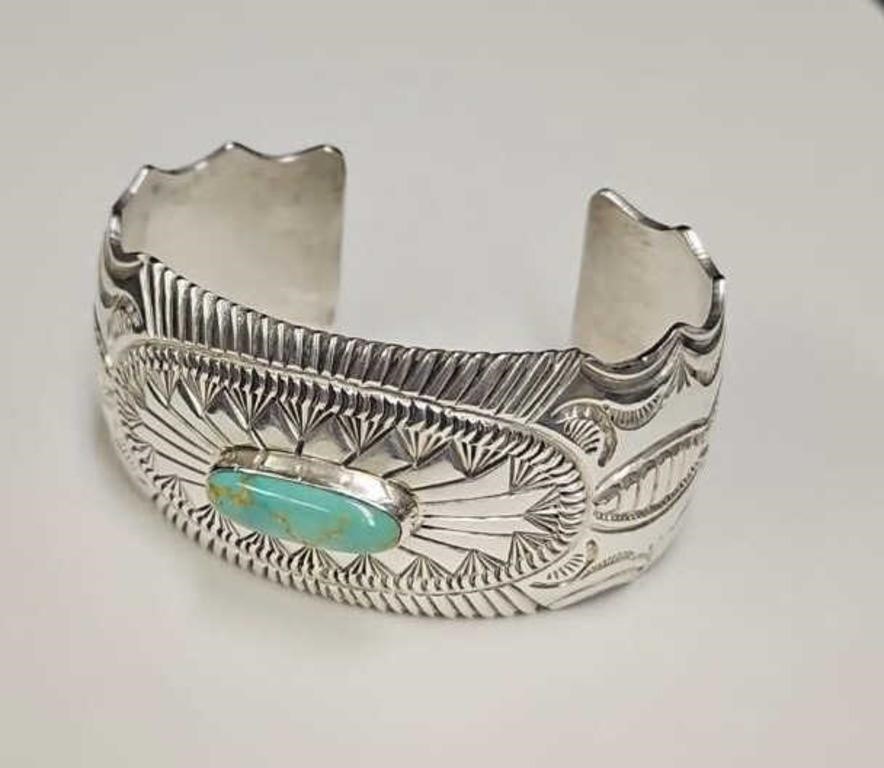 A. Blackout Navajo Sterling & Turquoise Bracelet