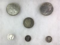 Peace Dollar Barber Coins & Mercury Dimes
