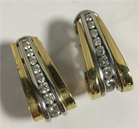 Pair Of 14k Gold And Diamond Earrings