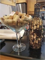 Large martini glass & wire wine bottle filled