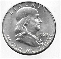 1963-D Franklin Silver Half Dollar, UNC.