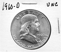 1960-D Franklin Silver Half Dollar, UNC.