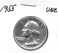 1955 Washington Silver Quarter Dollar, UNC.