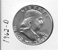 1962-D Franklin Silver Half Dollar, UNC.