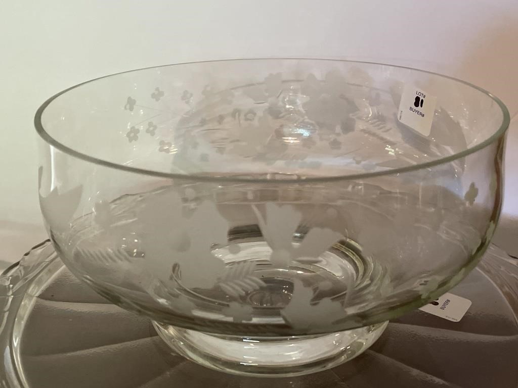 2 ETCHED GLASS CRYSTAL BOWLS