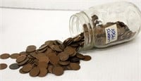 Jar of 1950's Wheat Pennies 366 Total