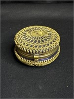 19th c Bristol cobalt blue gold filigree trinke