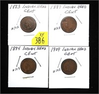 x4- Indian Head cents: 1883, 1887, 1894, 1909 -x4