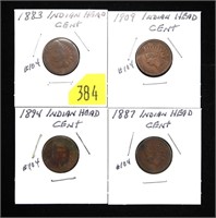 x4- Indian Head cents: 1883, 1887, 1894, 1909 -x4