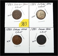 x4- Indian Head cents: 1880, 1881, 1882, 1884 -x4