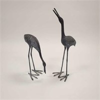 2 bronze garden cranes - 33" tallest