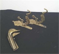 Vintage brass wall hooks and clip
