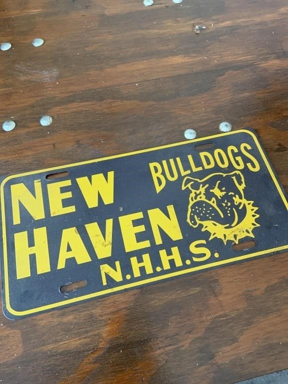 Vintage metal New Haven H.S. license plate