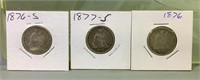 3 assorted Seated Quarters