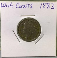 1883 liberty V nickel with Cents