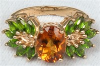 Vintage Vermeil Silver Citrine & Green Stone Ring
